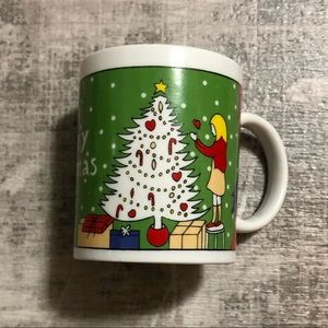 Merry Christmas Blonde Girl Decorating Tree on Stool Mug Unbranded